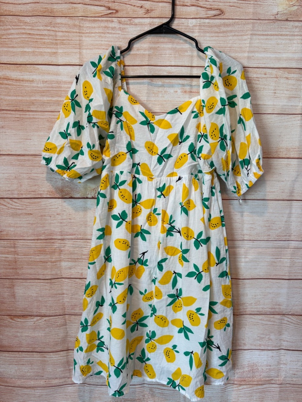 DAVI & DANI White Lemon Print Puff Sleeve Dress